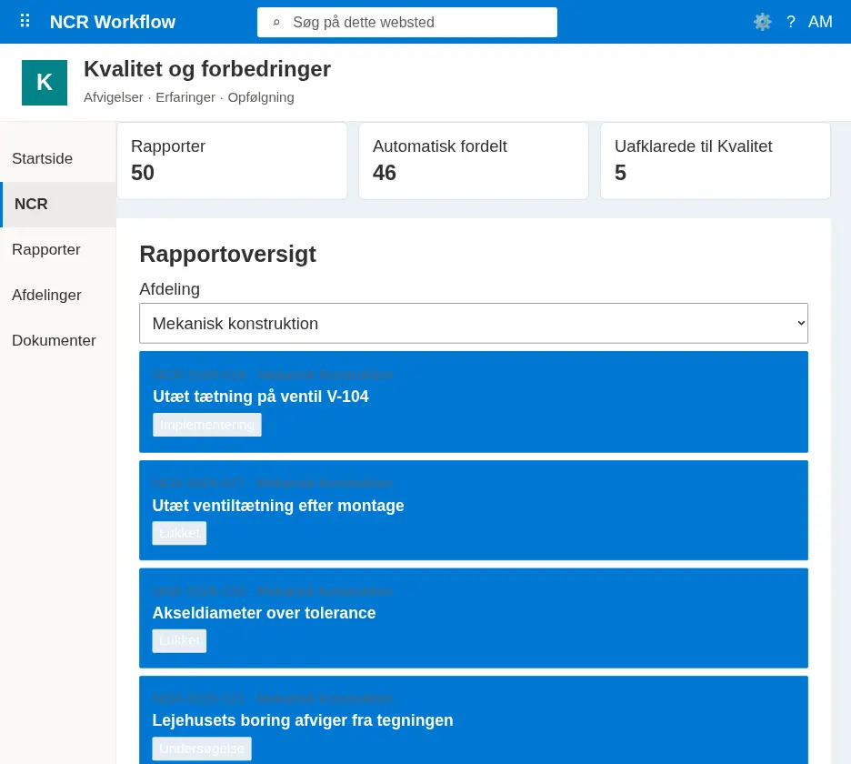 NCR Workflow: Afvigelser & opfølgning