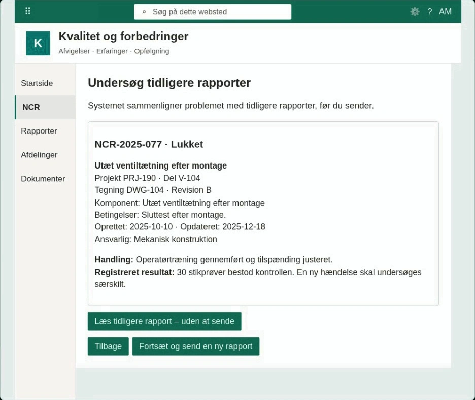 Den tidligere sag og dens resultat