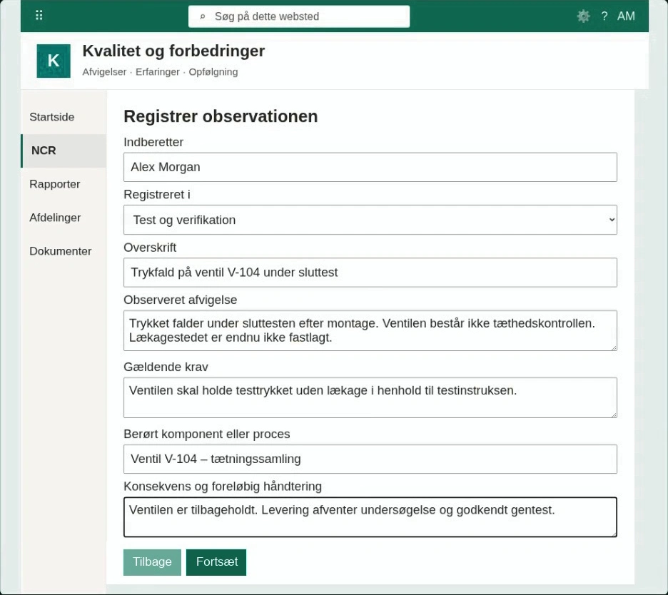 Registrering af en observation i NCR Workflow
