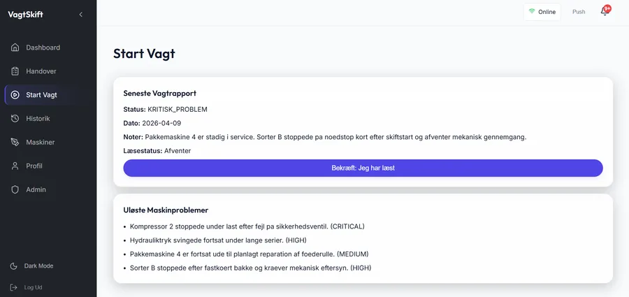 VagtSkift: Overlevering & opfølgning
